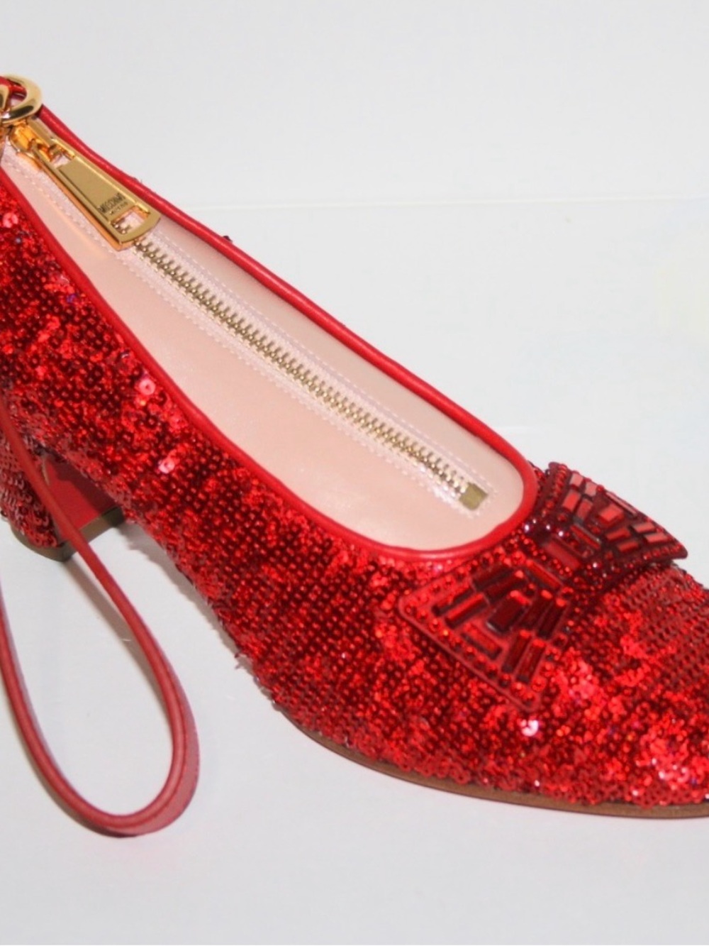 Moschino Red Sequin Dorothy Shoe Wristlet Clutch